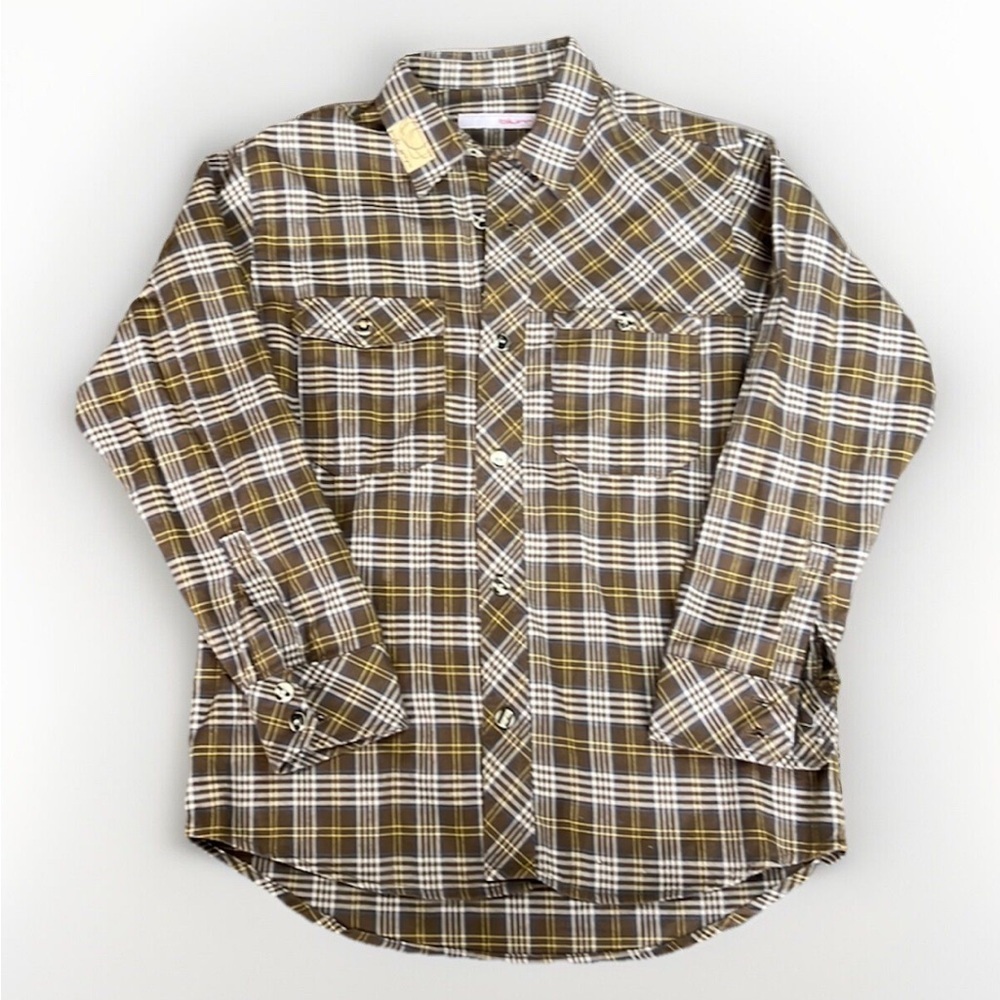 Youth Blurr Plaid organic cotton Button Down EUC sz M 10-12y